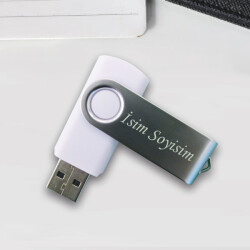 İsme Özel Plastik Metal Usb Flash Bellek | Beyaz